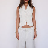 Collared Waistcoat - Cream Pinstripe