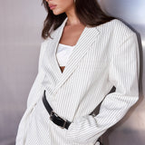 The Oversized Blazer - Cream Pinstripe