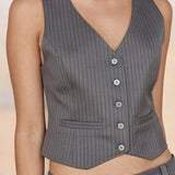 Crop Waistcoat - Grey Pinstripe PRE ORDER