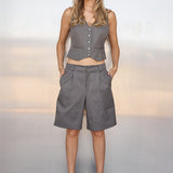 Low Rise Short - Grey Pinstripe PRE ORDER