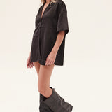 Silky Oversized Shirt- Black