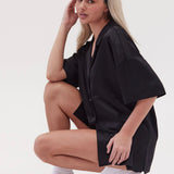 Silky Oversized Shirt- Black