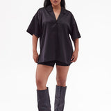 Silky Oversized Shirt- Black