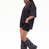 Silky Oversized Shirt- Black