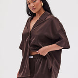 Silky oversized shirt- Espresso