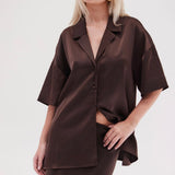 Silky oversized shirt- Espresso