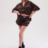 Silky oversized shirt- Espresso