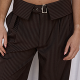 Fold Over Pant - Brown Stripe