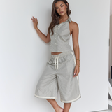 Longline Short - Cream Stripe
