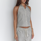Longline Short - Cream Stripe