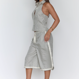 Longline Short - Cream Stripe