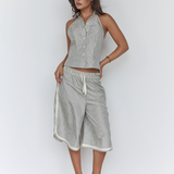 Halter Button Up - Cream Stripe