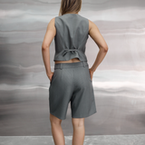 Crop Waistcoat - Grey Pinstripe